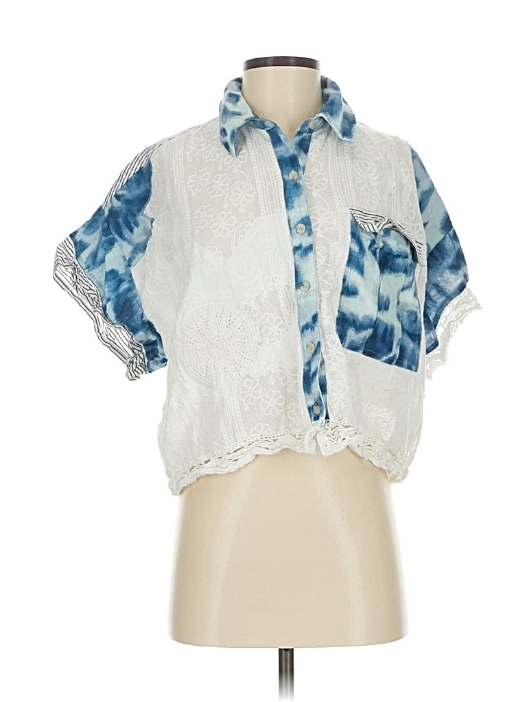 Pre-owned Pilcro Short Sleeve Blouse In Blue