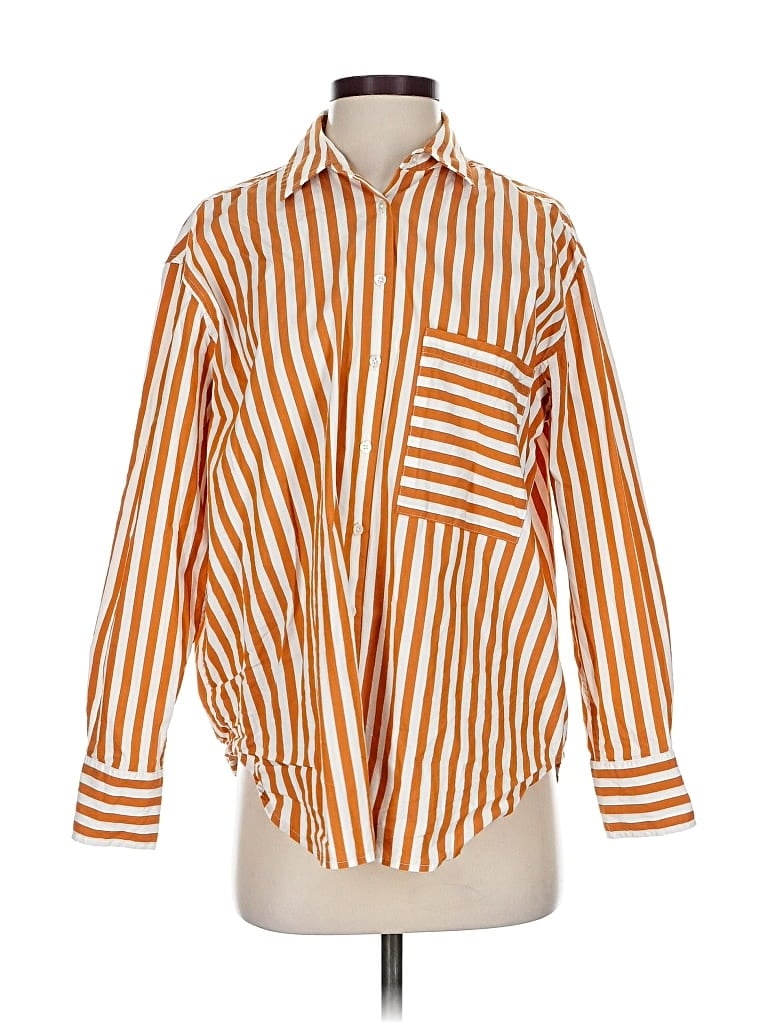 Pre-owned Ayr Long Sleeve Button Down Shirt In Orange