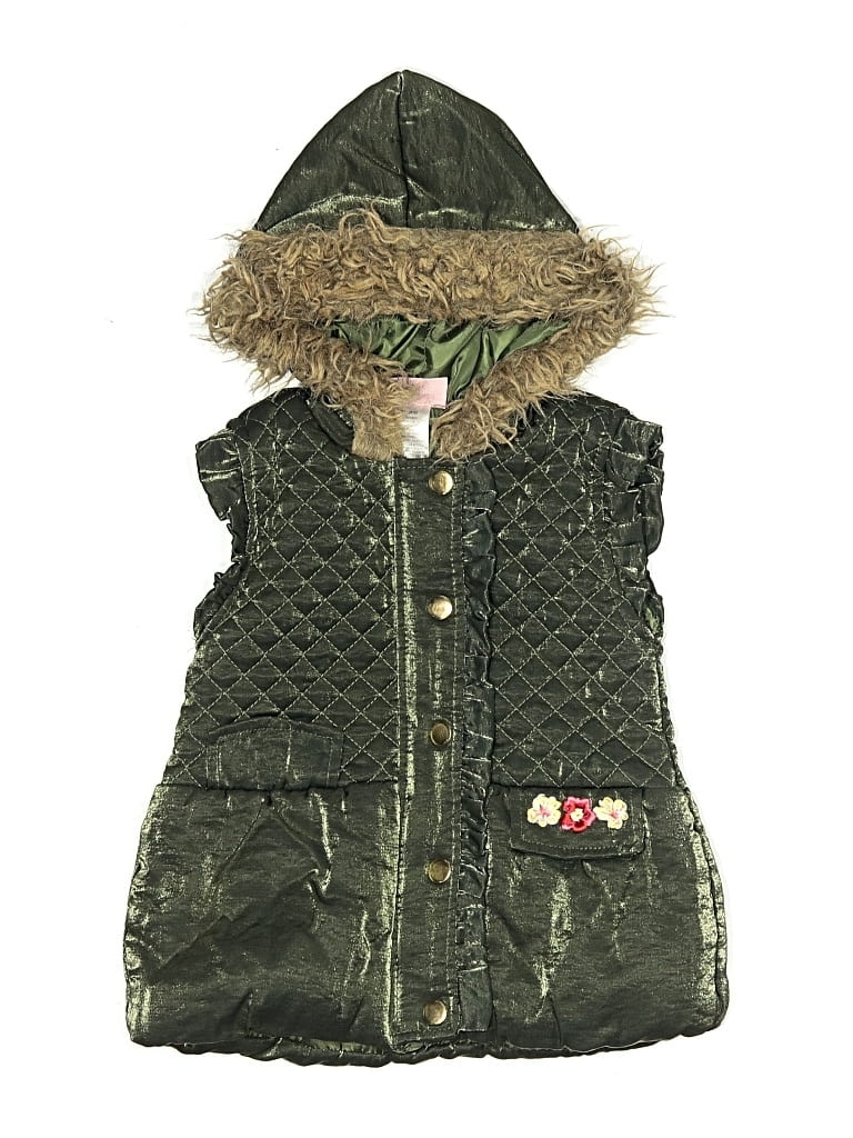 Pre-owned Little Lass Kids' Faux Fur Vest In Green