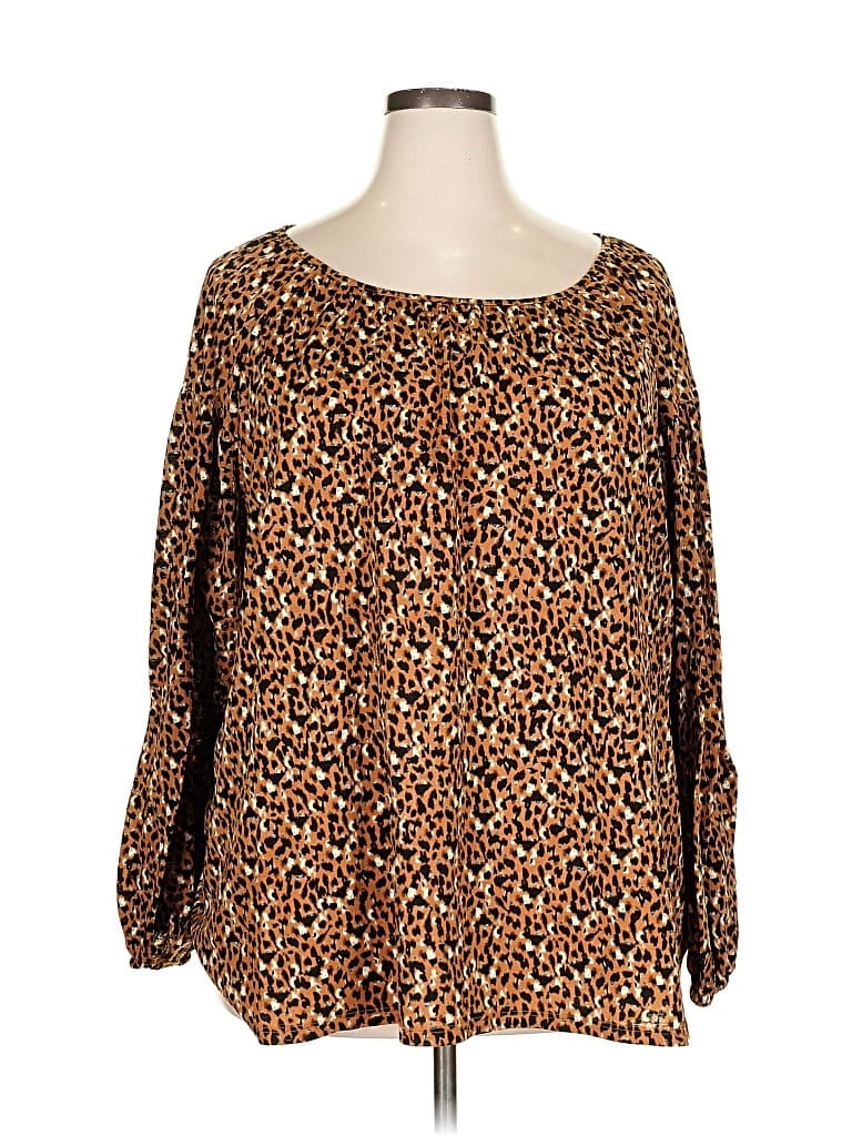 Pre-owned Ava & Viv Long Sleeve Blouse In Brown