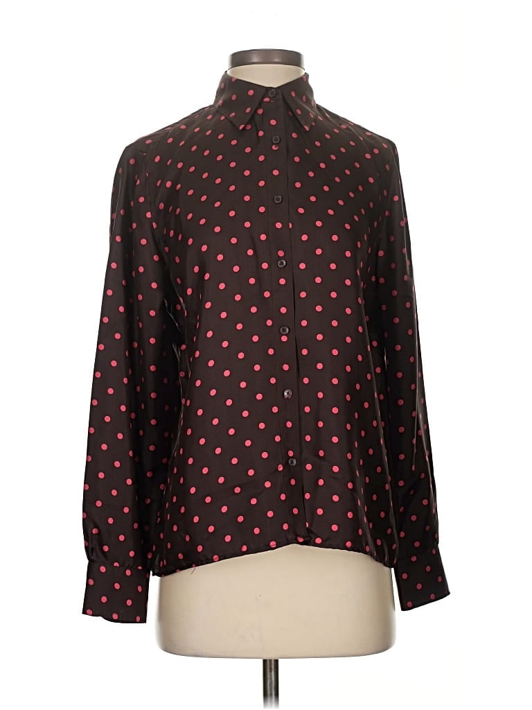 Pre-owned Jones New York Signature Long Sleeve Silk Top Black Polka Dots Pattern Turtleneck Tops