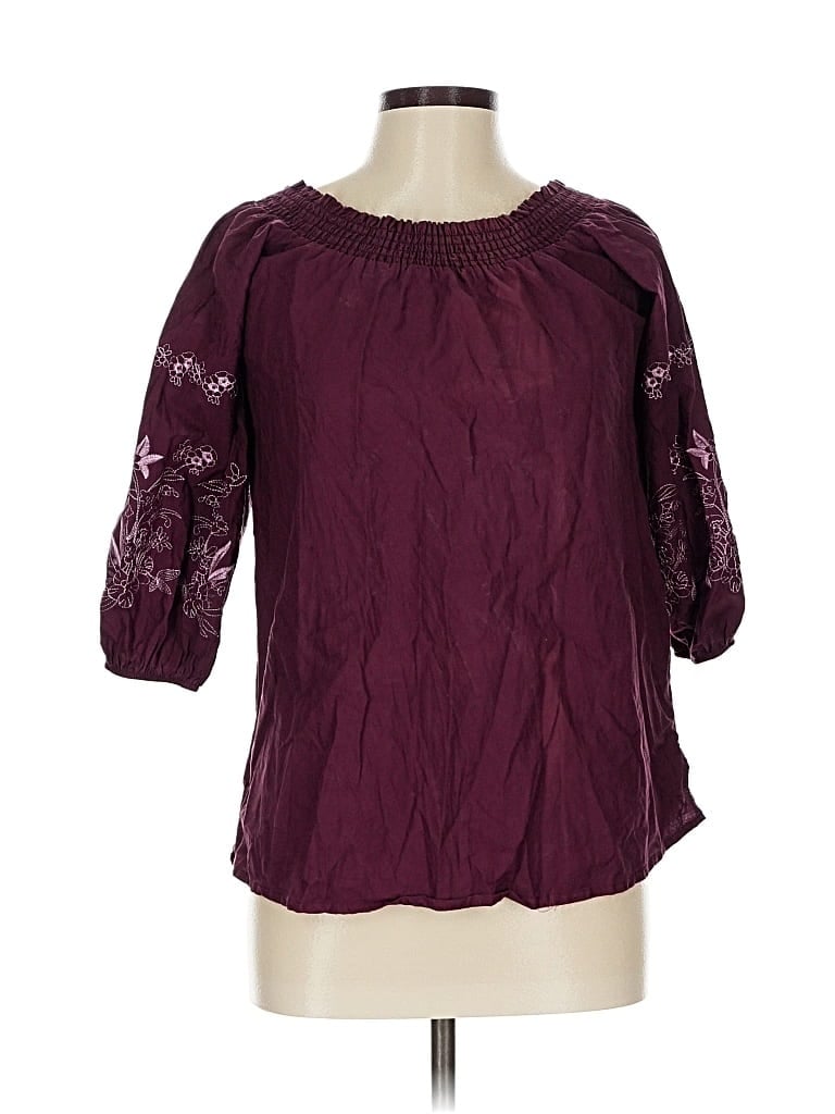 Pre-owned Serra 3/4 Sleeve Blouse In Burgundy