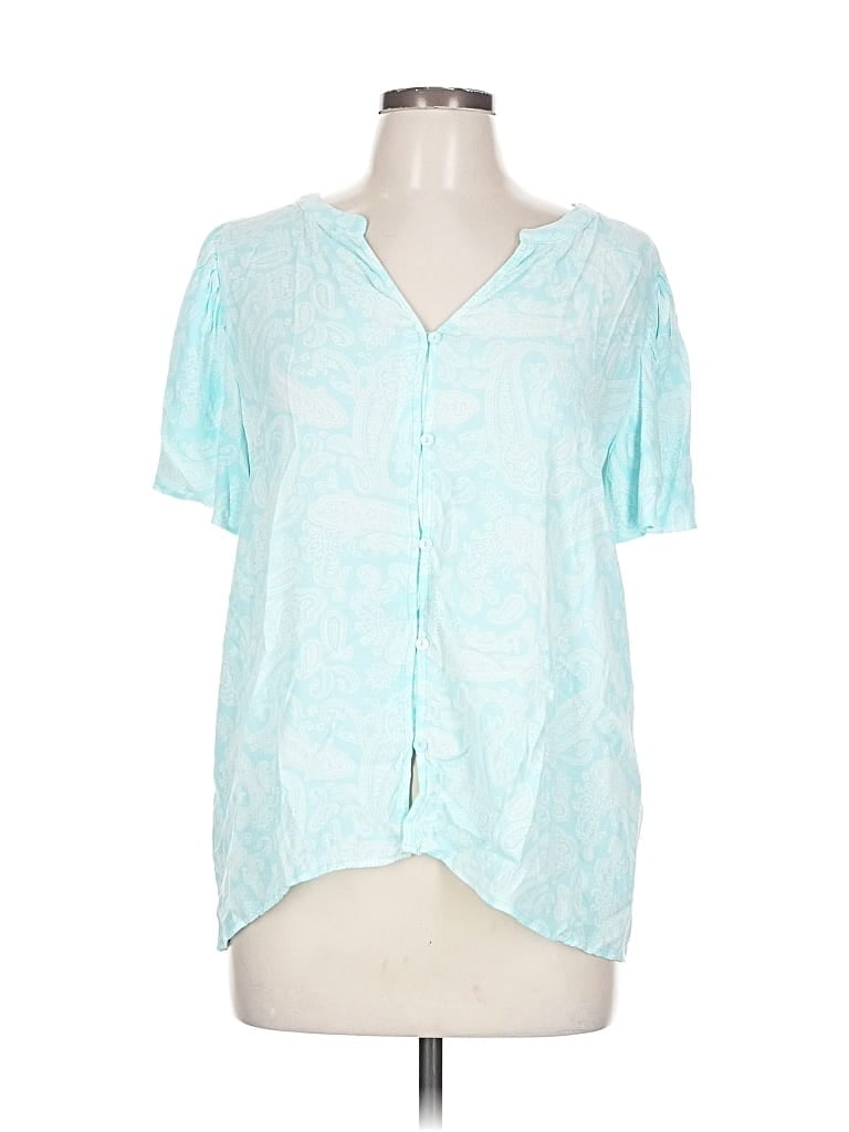 Pre-owned Ann Taylor Loft Short Sleeve Blouse In Blue