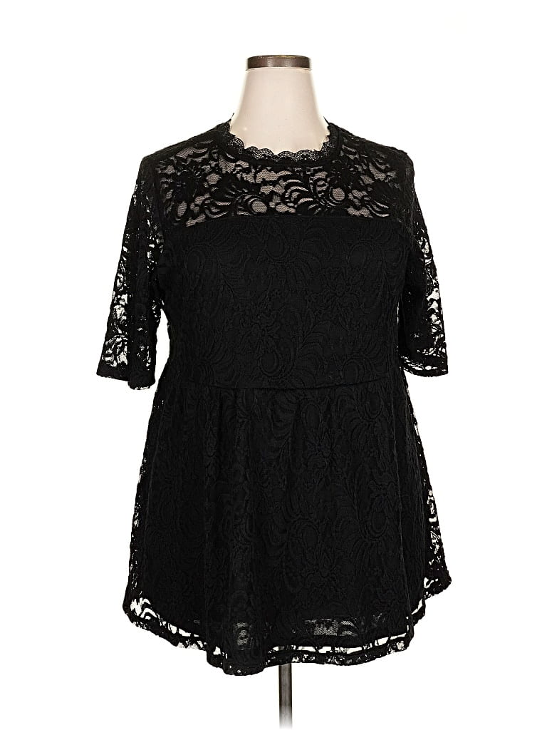 Torrid 3/4 Sleeve Top Black Mock Neckline Tops