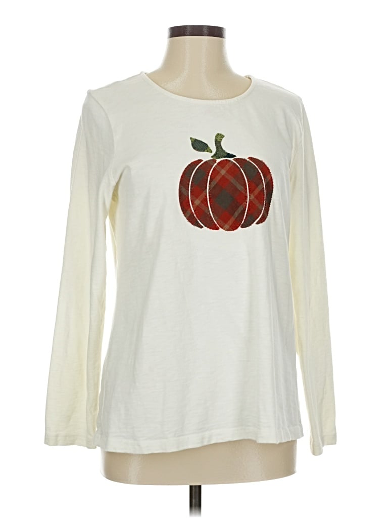 Pre-owned Coldwater Creek Long Sleeve T-shirt In White