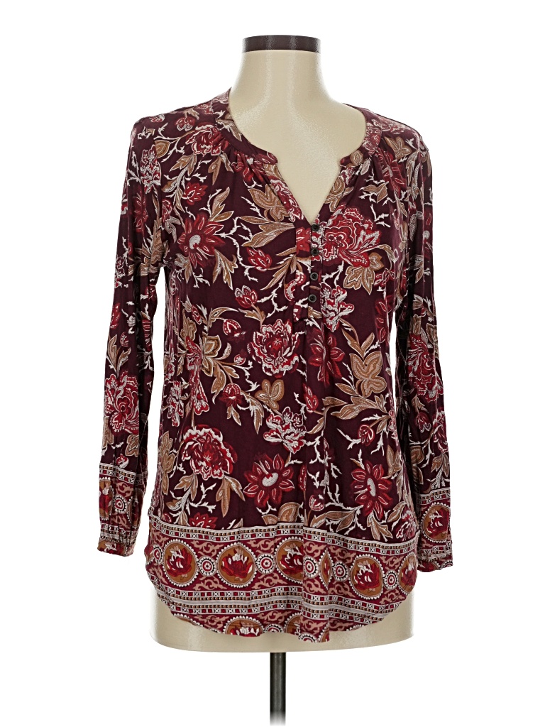 Pre-owned Lucky Brand Long Sleeve Blouse In Burgundy
