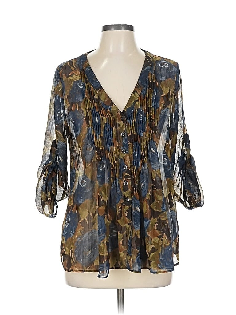 Pre-owned Covington 3/4 Sleeve Blouse In Blue