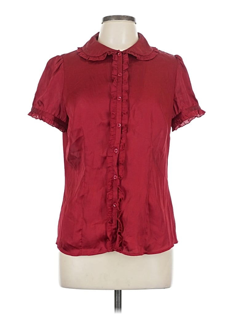 Pre-owned Ann Taylor Loft Short Sleeve Blouse In Burgundy
