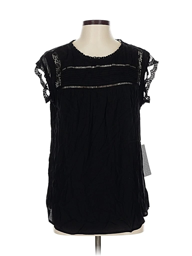 Assorted Brands Short Sleeve Top Black Keyhole Neckline Tops