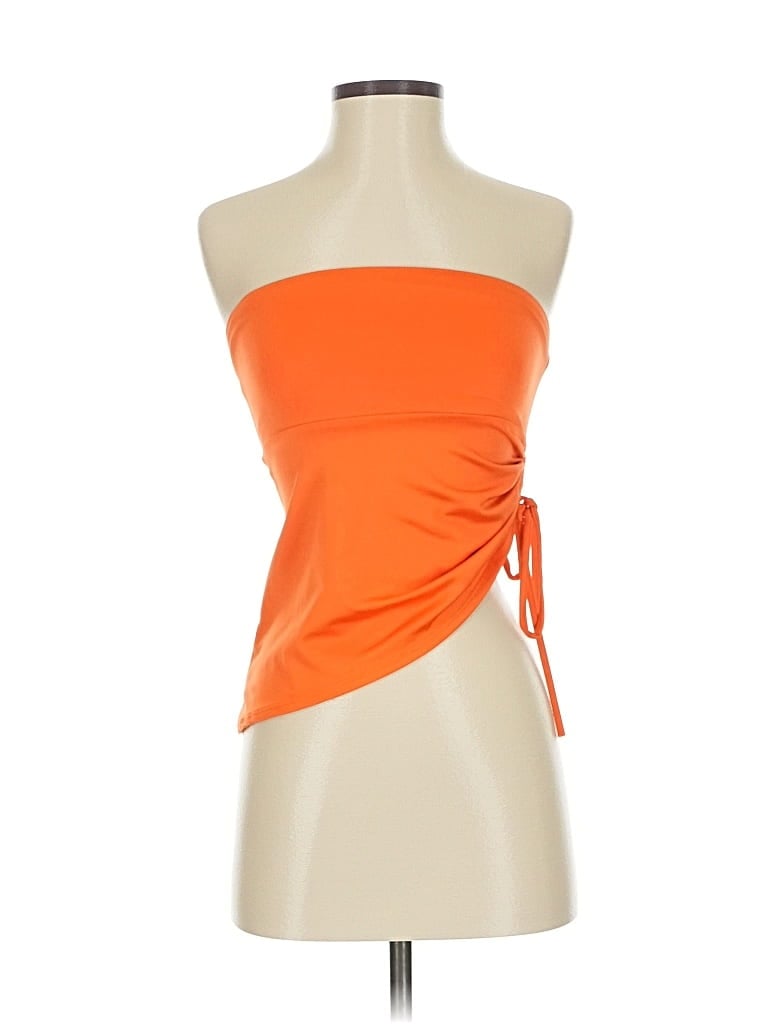Pre-owned Live In The Moment Sleeveless Top Orange Strapless Neckline Tops
