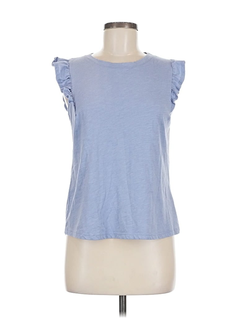 Pre-owned Wasabi + Mint Sleeveless Top Blue Ruffles Neckline Tops