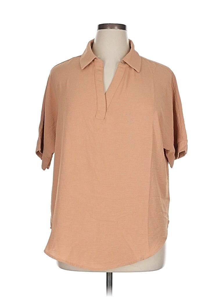 Pre-owned Zenana Short Sleeve Blouse In Brown