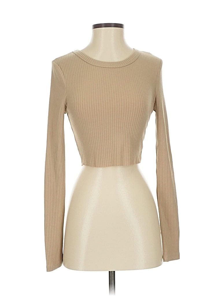 Pre-owned 12th Tribe Long Sleeve Top Tan Boatneck Tops In Brown