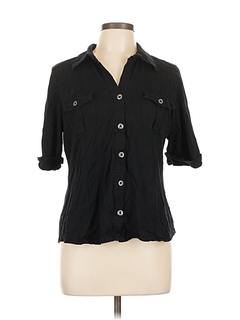 Pre-owned Style & Co 3/4 Sleeve Button Down Shirt In Black