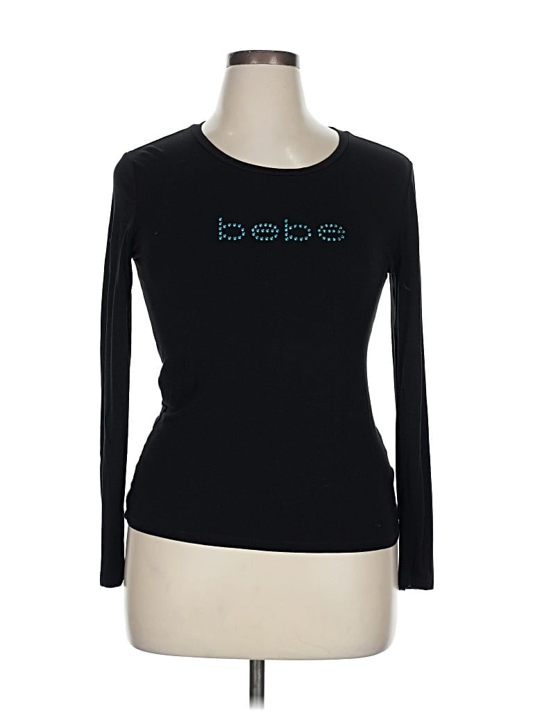 Pre-owned Bebe Long Sleeve Top Black Crew Neck Tops