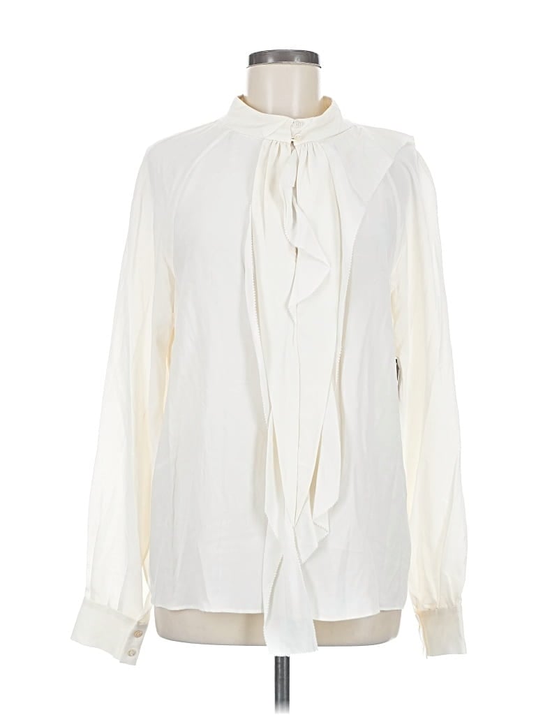 Rachel Roy Long Sleeve Silk Top Ivory Tie Neck Tops In White