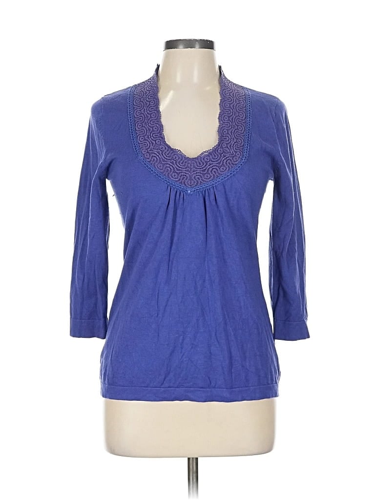 Pre-owned August Silk 3/4 Sleeve Top Blue V Neck Tops
