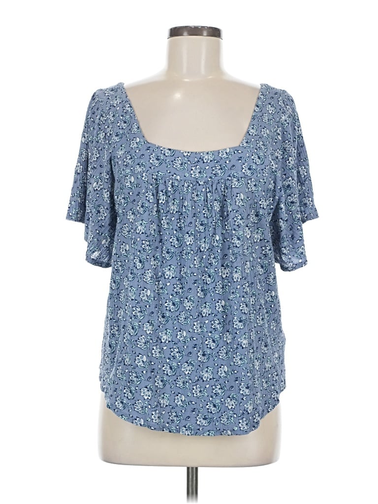 Pre-owned Lucky Brand Short Sleeve Blouse In Blue