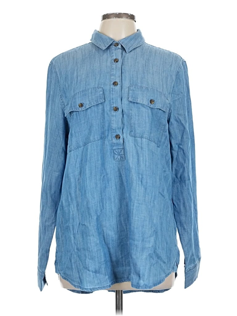 Lands' End Long Sleeve Button Down Shirt In Blue