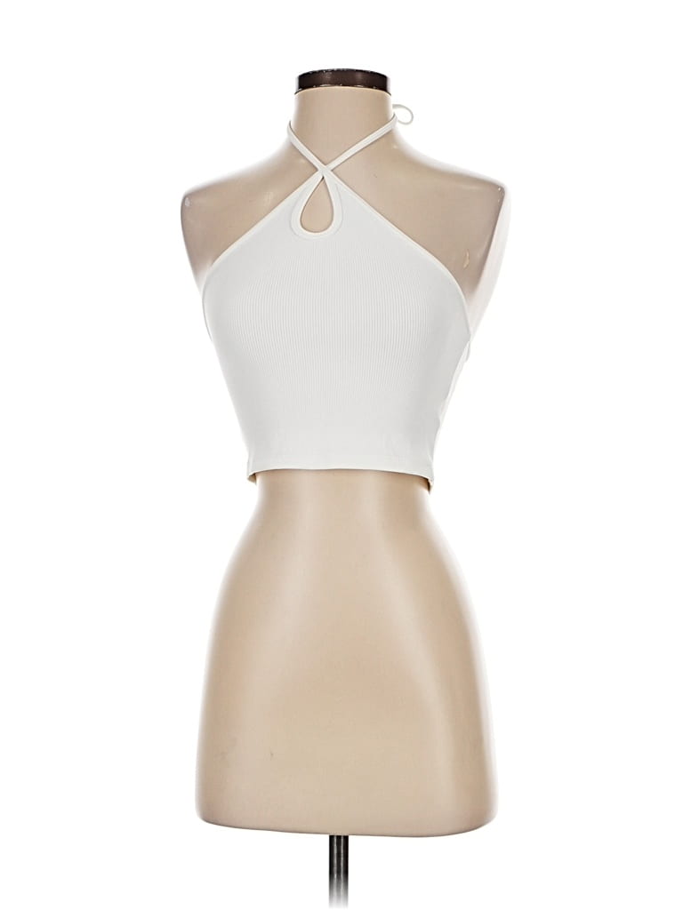 Pre-owned Zara Sleeveless Top Ivory Halter Neckline Tops In White