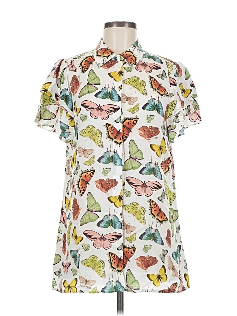 Pre-owned Alice And Olivia Alice + Olivia Short Sleeve Blouse In White