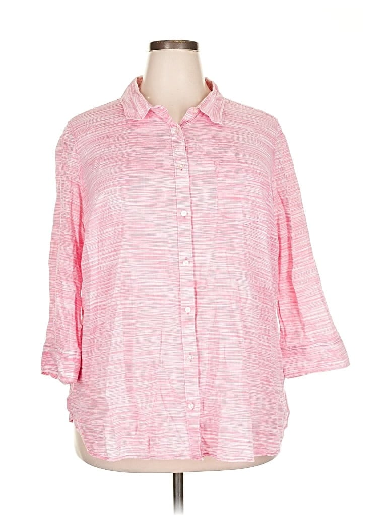 Pre-owned Jcpenney 3/4 Sleeve Button Down Shirt In Pink