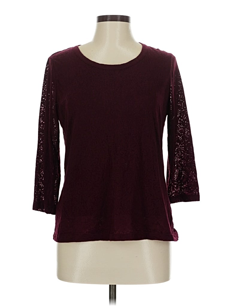 Pre-owned Chico's 3/4 Sleeve T-shirt In Burgundy
