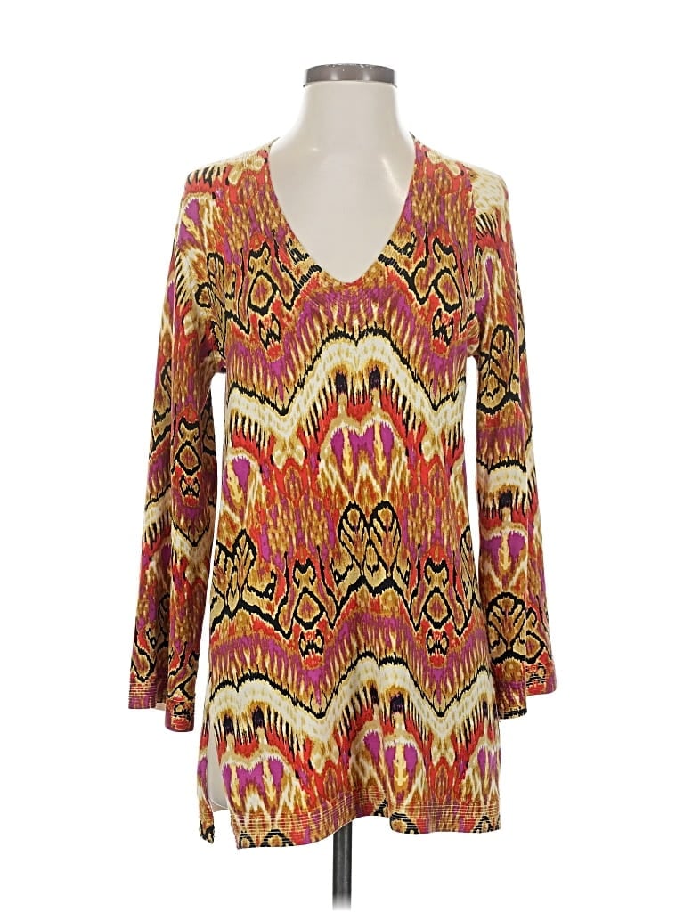 Pre-owned Natorious 3/4 Sleeve Silk Top Orange Cold Shoulder Neckline Tops