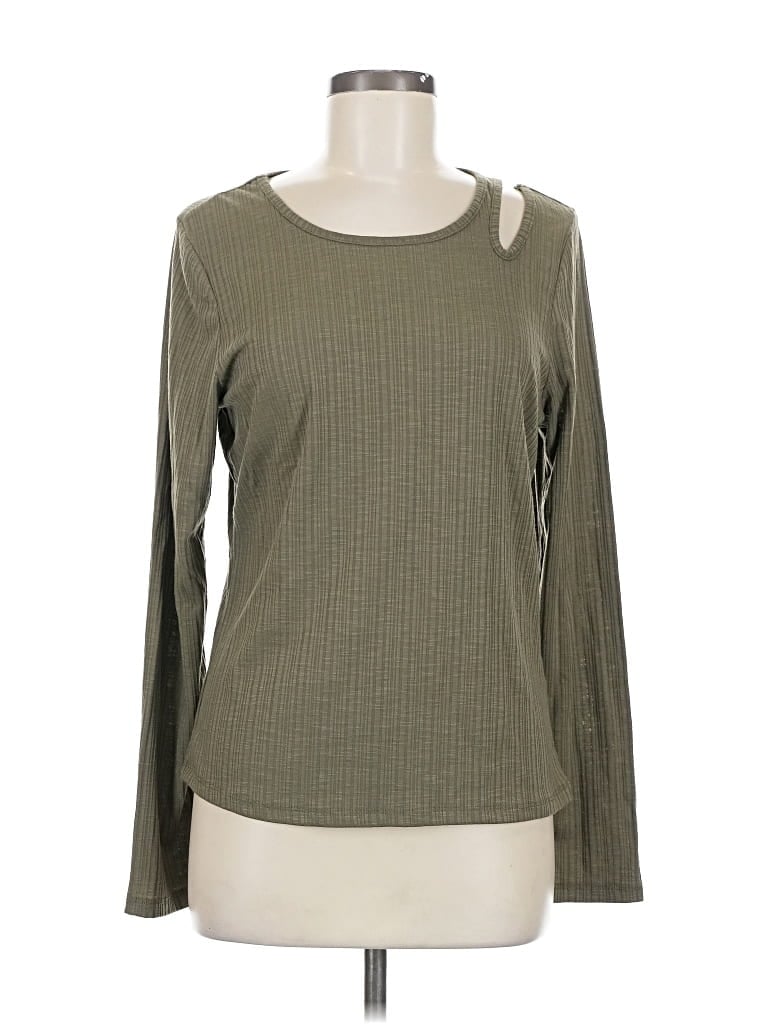 Pre-owned Olivia Sky Long Sleeve Top Green Keyhole Neckline Tops