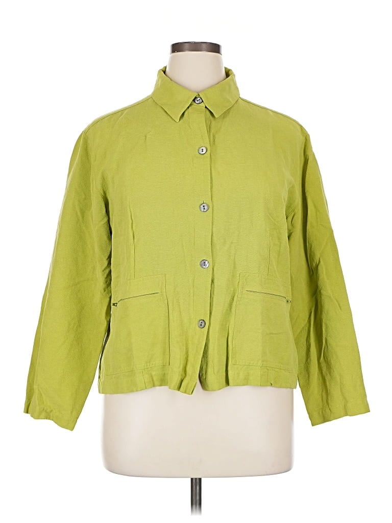 Pre-owned Chico's 3/4 Sleeve Button Down Shirt In Green