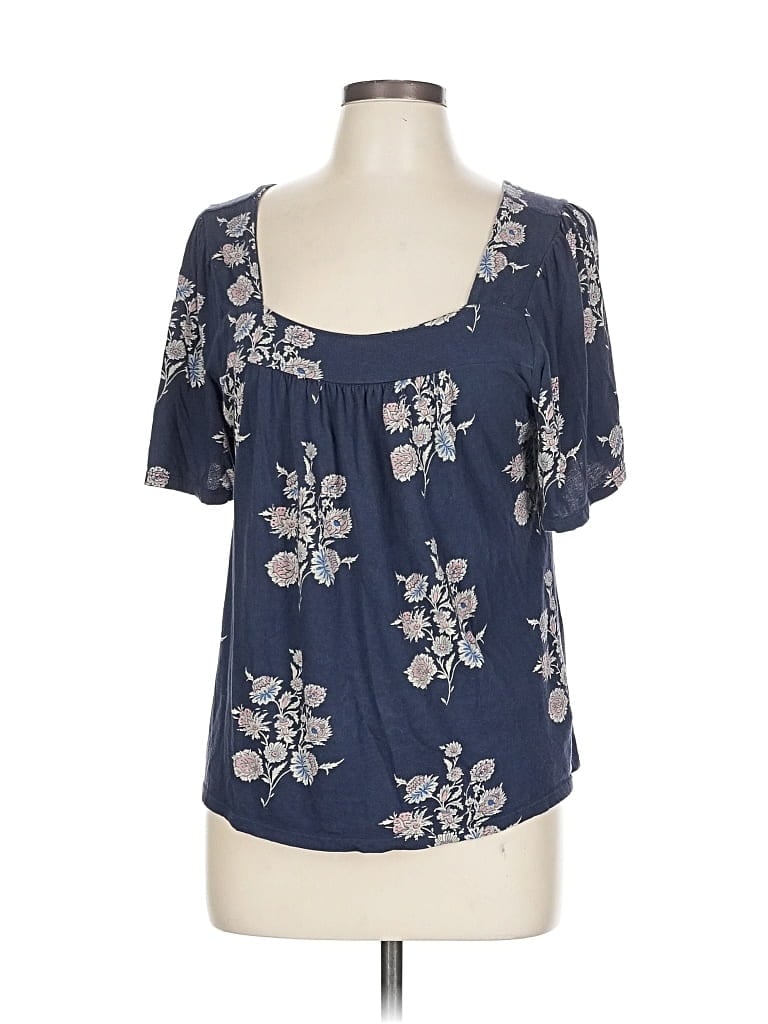 Pre-owned Lucky Brand Short Sleeve Blouse In Blue