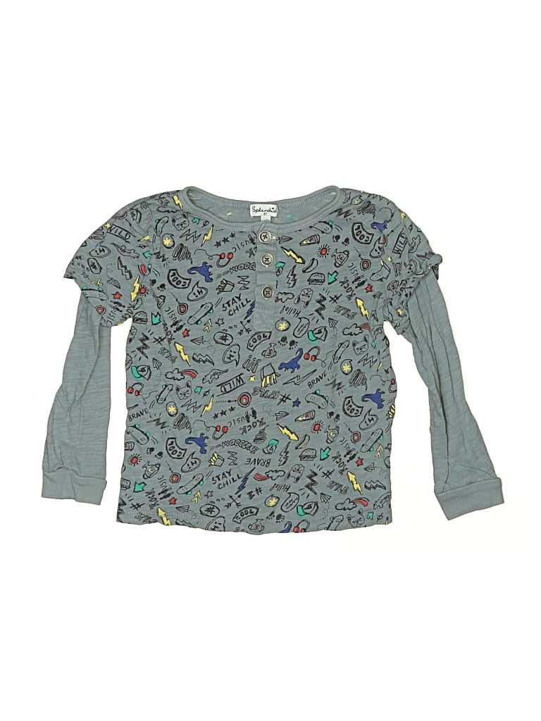 Pre-owned Splendid Kids' Long Sleeve Henley Shirt In Blue