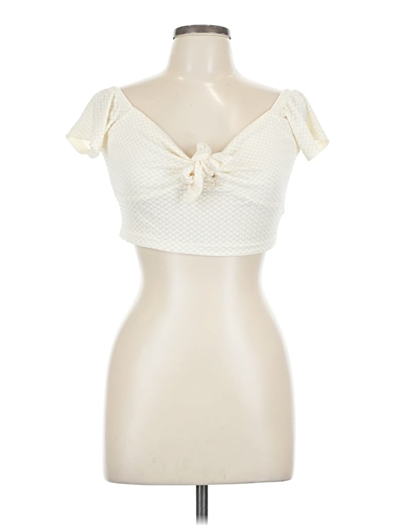 Pre-owned Cider Short Sleeve Top Ivory Sweetheart Neckline Tops In White