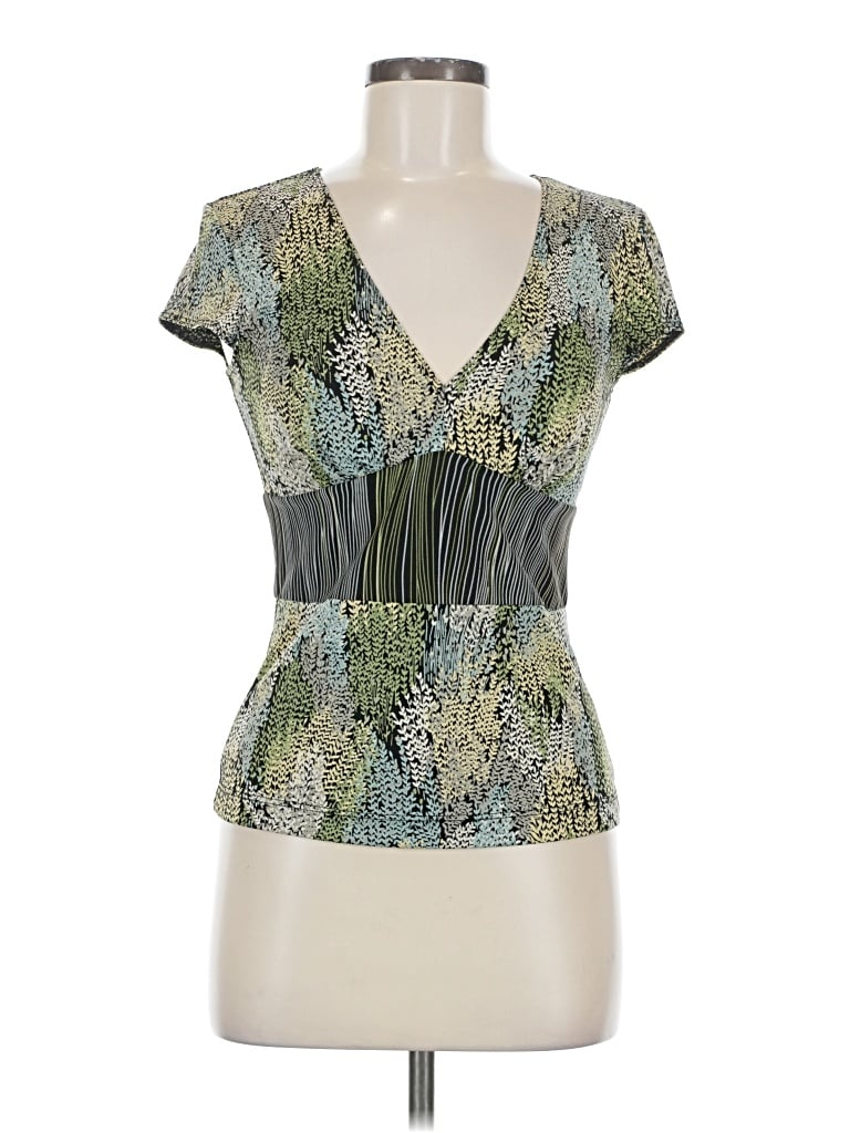 Pre-owned Bcbg Short Sleeve Top Green Plunge Neckline Tops