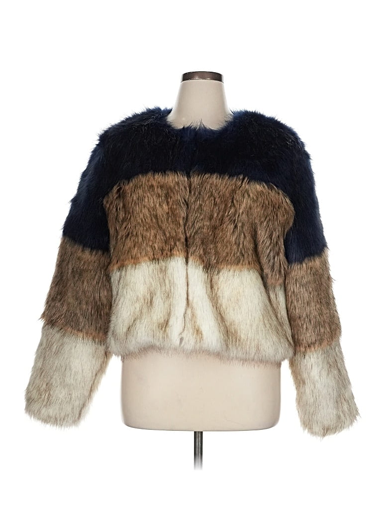 Pre-owned New York And Company Faux Fur Jacket In Blue