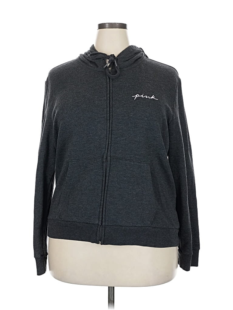 Pre-owned Victoria's Secret Pink Zip Up Hoodie In Gray