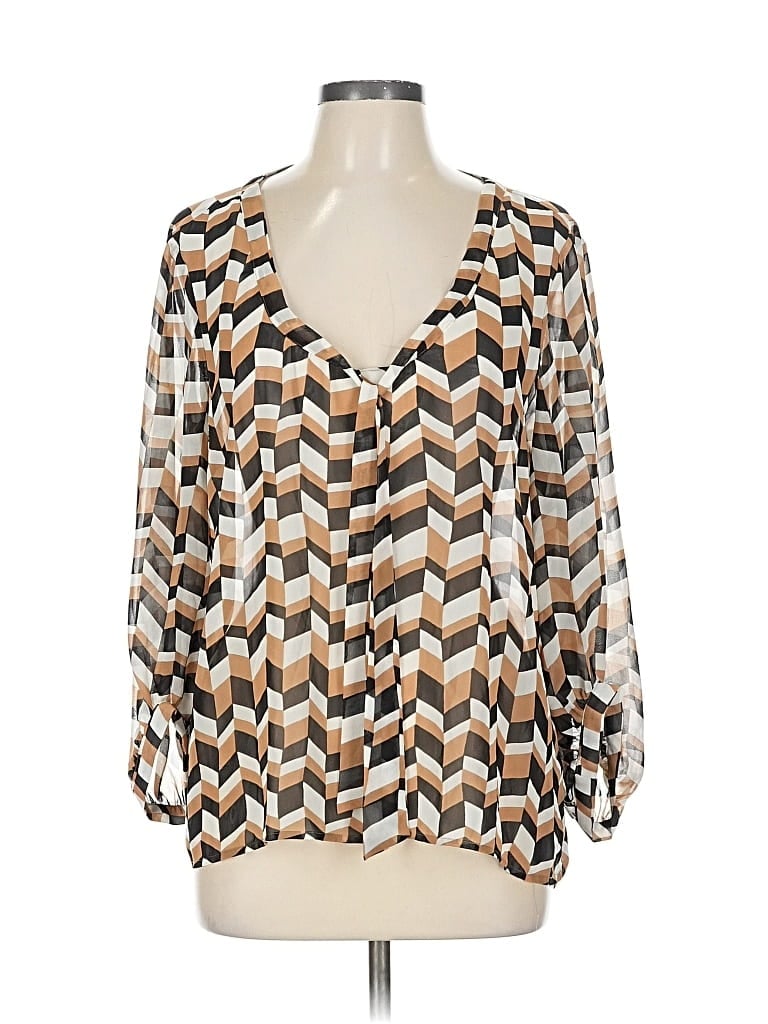 Pre-owned New York And Company Long Sleeve Blouse In Brown