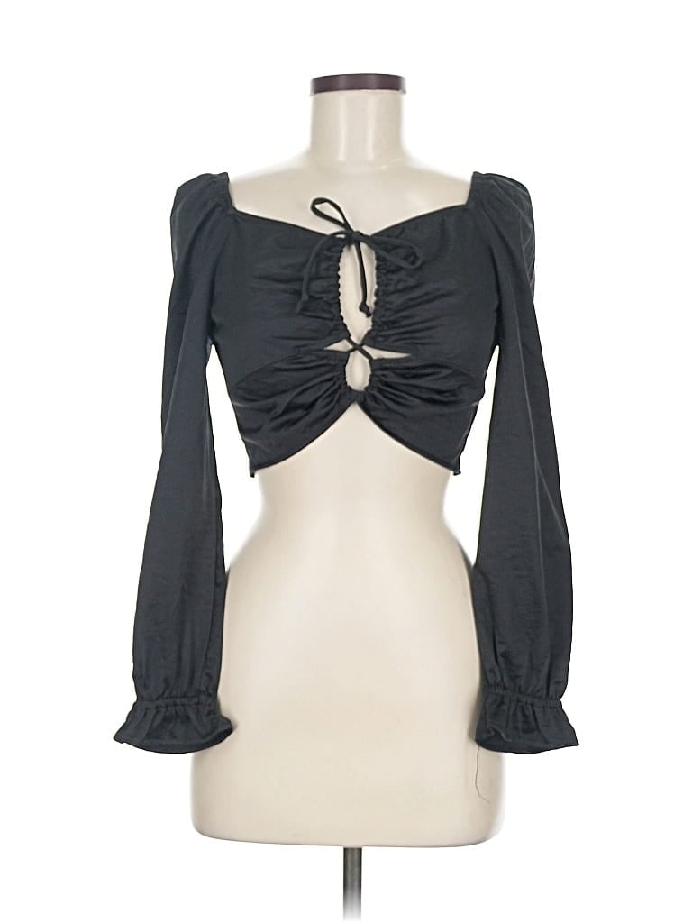 Pre-owned Kirious Long Sleeve Top Black Sweetheart Neckline Tops