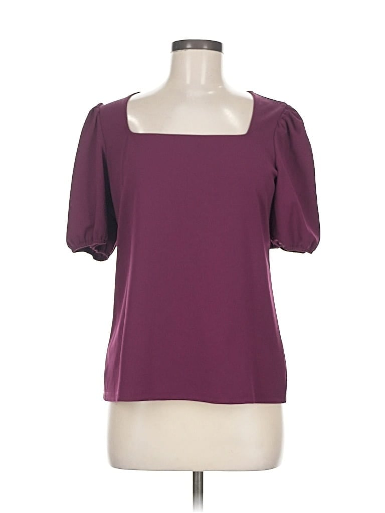 Pre-owned Ann Taylor Factory Short Sleeve Top Burgundy Square Neckline Tops
