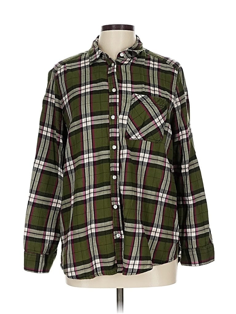 Pre-owned Express Long Sleeve Button Down Shirt In Green