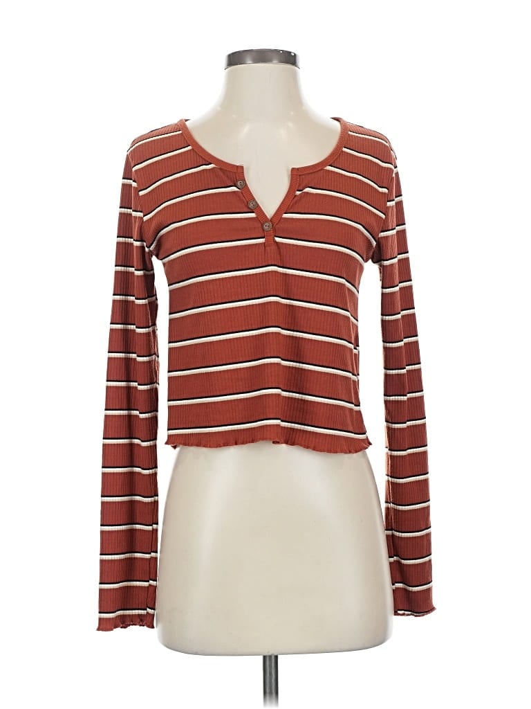 Pre-owned Unbranded Long Sleeve Henley Shirt In Brown