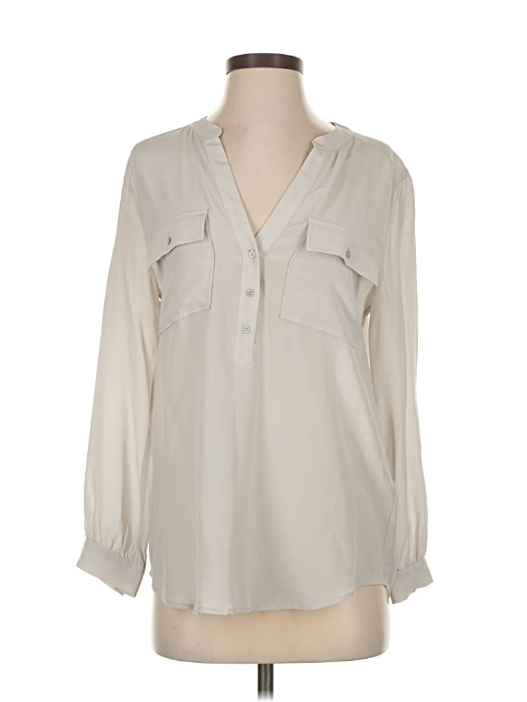 Pre-owned Joie Long Sleeve Silk Top Ivory Plunge Neckline Tops In White