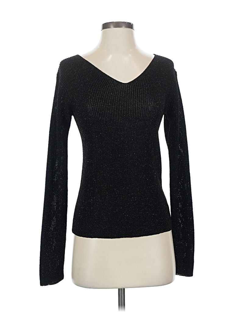 Pre-owned Linda Allard Ellen Tracy Long Sleeve Top Black Scoop Neck Tops