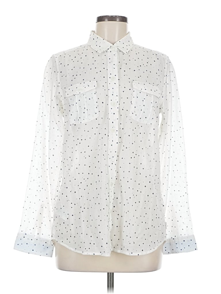 Pre-owned Eddie Bauer Long Sleeve Blouse In White