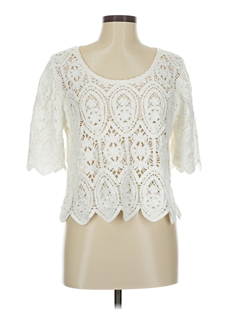 Pre-owned Solitaire 3/4 Sleeve Blouse In White