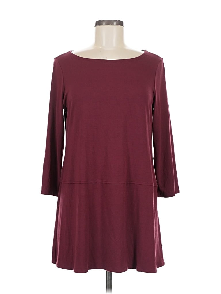 Pre-owned Eileen Fisher 3/4 Sleeve T-shirt In Burgundy