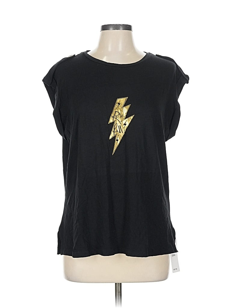 Pre-owned Saint + Sofia Short Sleeve Top Black Cold Shoulder Neckline Tops