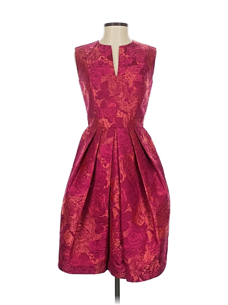 Pre-owned Carmen Marc Valvo Cocktail Dress In Burgundy