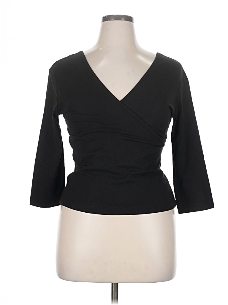 Pre-owned Soft Surroundings 3/4 Sleeve Top Black Open Neckline Tops