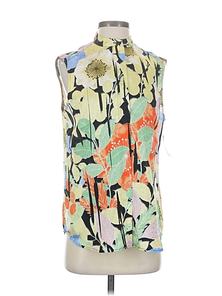 Equipment Sleeveless Silk Top Green High Neck Tops